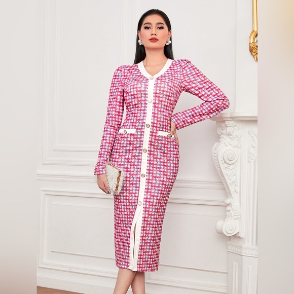 Shein large inspired dress, pink, white plaid, faux buttons? New - Picture 1 of 7